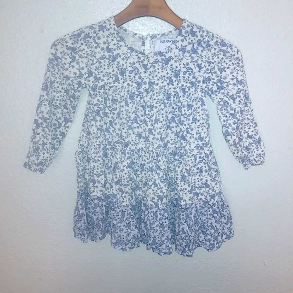 Old Navy 5T Girls Paisley Floral Cotton Blend Prairie Dress in Blue White